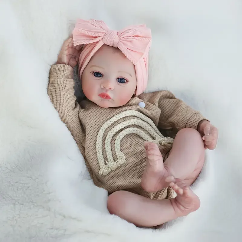 

18Inch Soft Cloth Body Meadow Bebe Reborn Girl With Painted Hair 3D Painted Skin With Visible Veins Lifelike Newborn Baby Doll