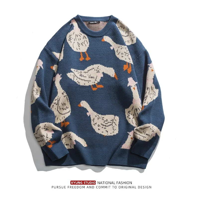 

Thiened Winter Knitted Sweater Men's round Ne Overhead Flower Pattern Loose Fit Faionable Outerwear Casual Youth Sle
