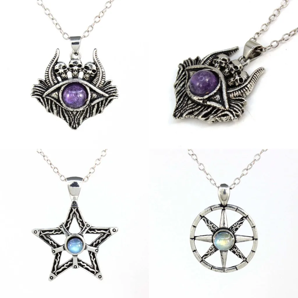 

Titanium Steel Evil Eyes Pendant Necklace For Women Men Natural Amethyst Crystal Labradorite Stone Pendants Necklaces Jewelry
