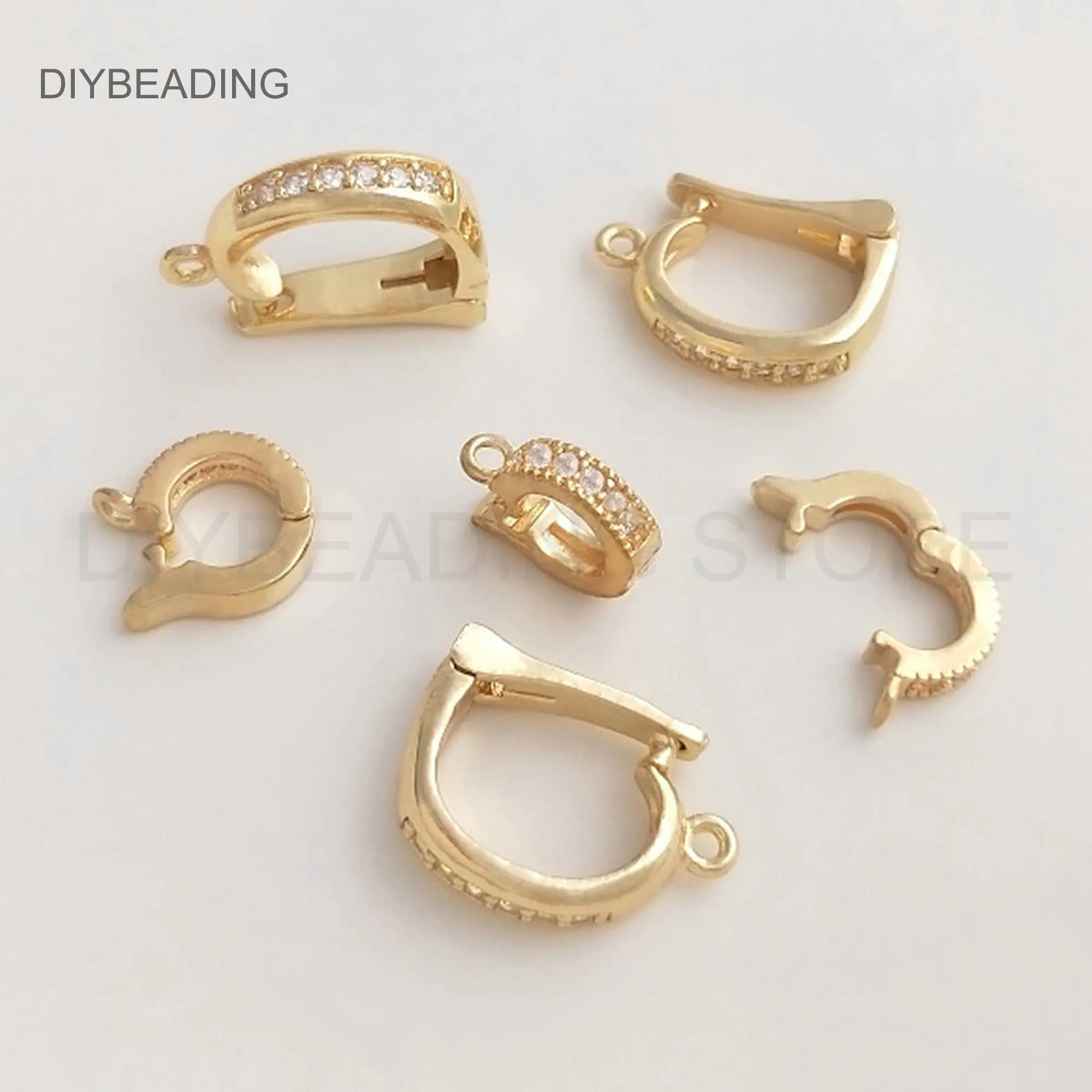 Bail Clasp for Necklace Making Supply 14K Real Gold Plated Brass Circle Spring Push Gate Closure Connector Holder Finding(2Size)