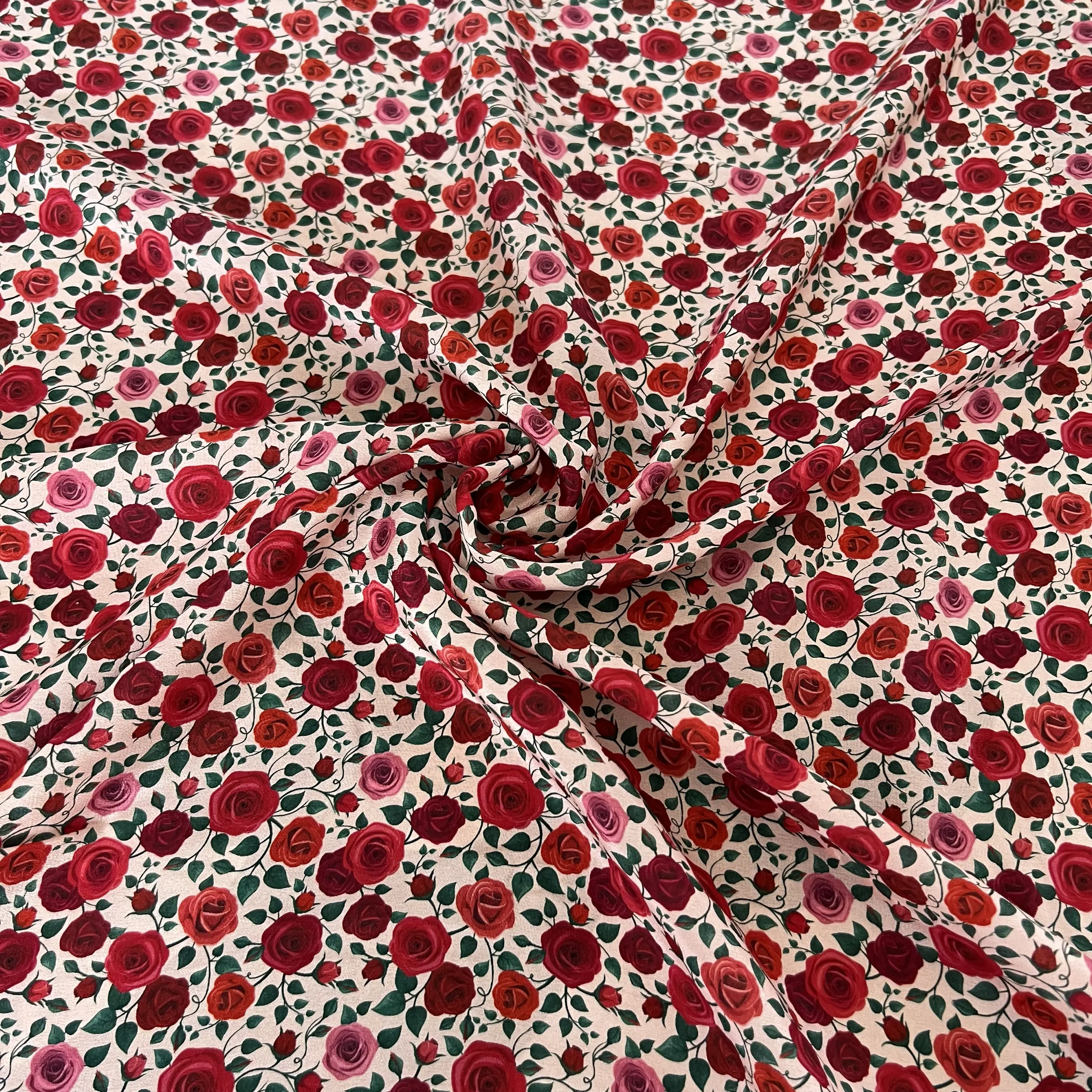 1 meter 100% Mulberry Silk 14 momme Crepe Silk Fabric Red Rose Floral Printed 138cm 54