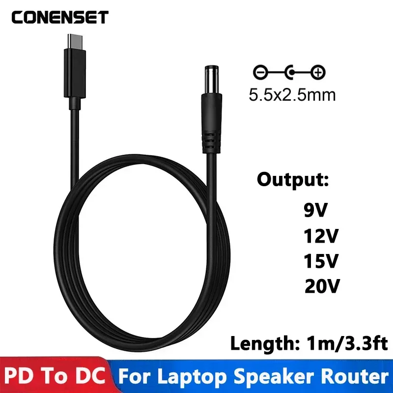 DC To Type C USB PD 9V 12V 15V 20V 5.5x2.1mm 2.5 Power Supply Cable For Wireless Router Laptop LED Strip Speaker CCTV Camera