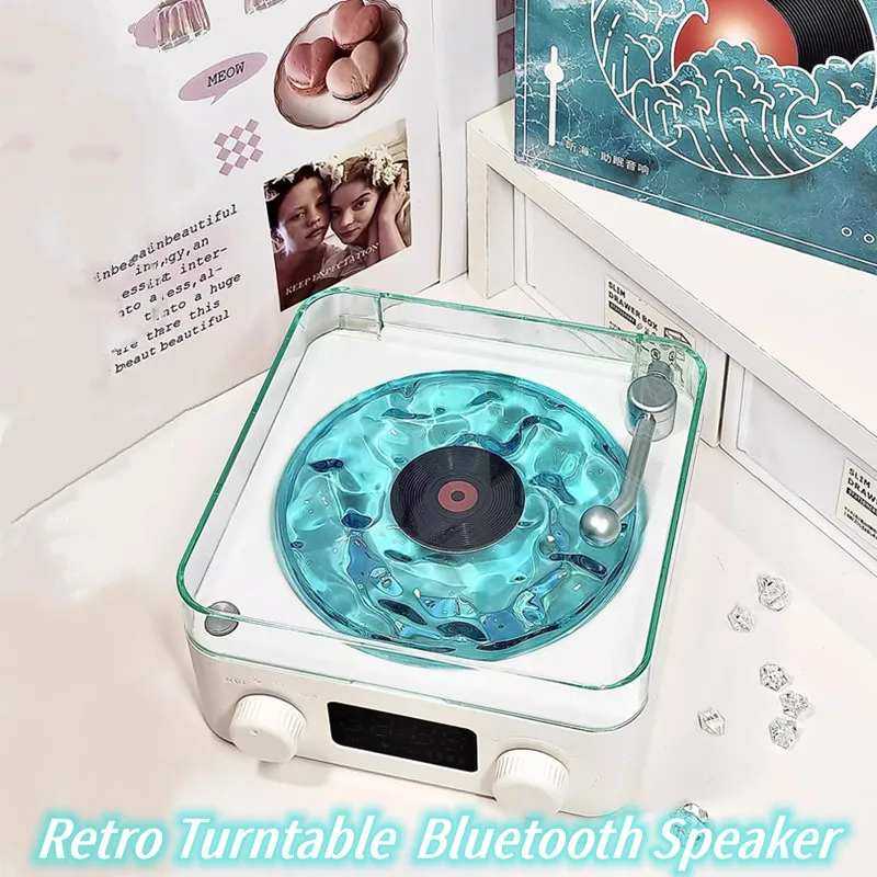 Retro Turntable Speaker With White Noise Wireless Bluetooth Vinyl Record Player Stereo Sound RGB Projection Lamp Effect Soundbar