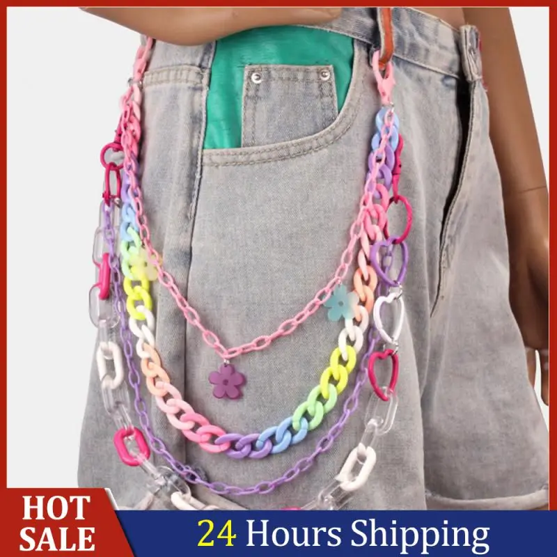 Punk Chain Pant Jean Keychain Women Men Hiphop Belts Summer Jewelry Rainbow Resin Chain Men Women Cute Waist Chain Accessories