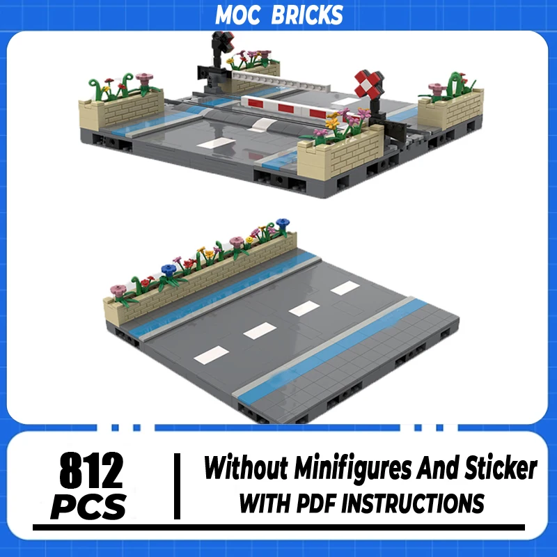 Street View Model Moc Building Blocks Modular Road with Bicycle Path Model Technology Modular Brick DIY Assembly Toy Gifts