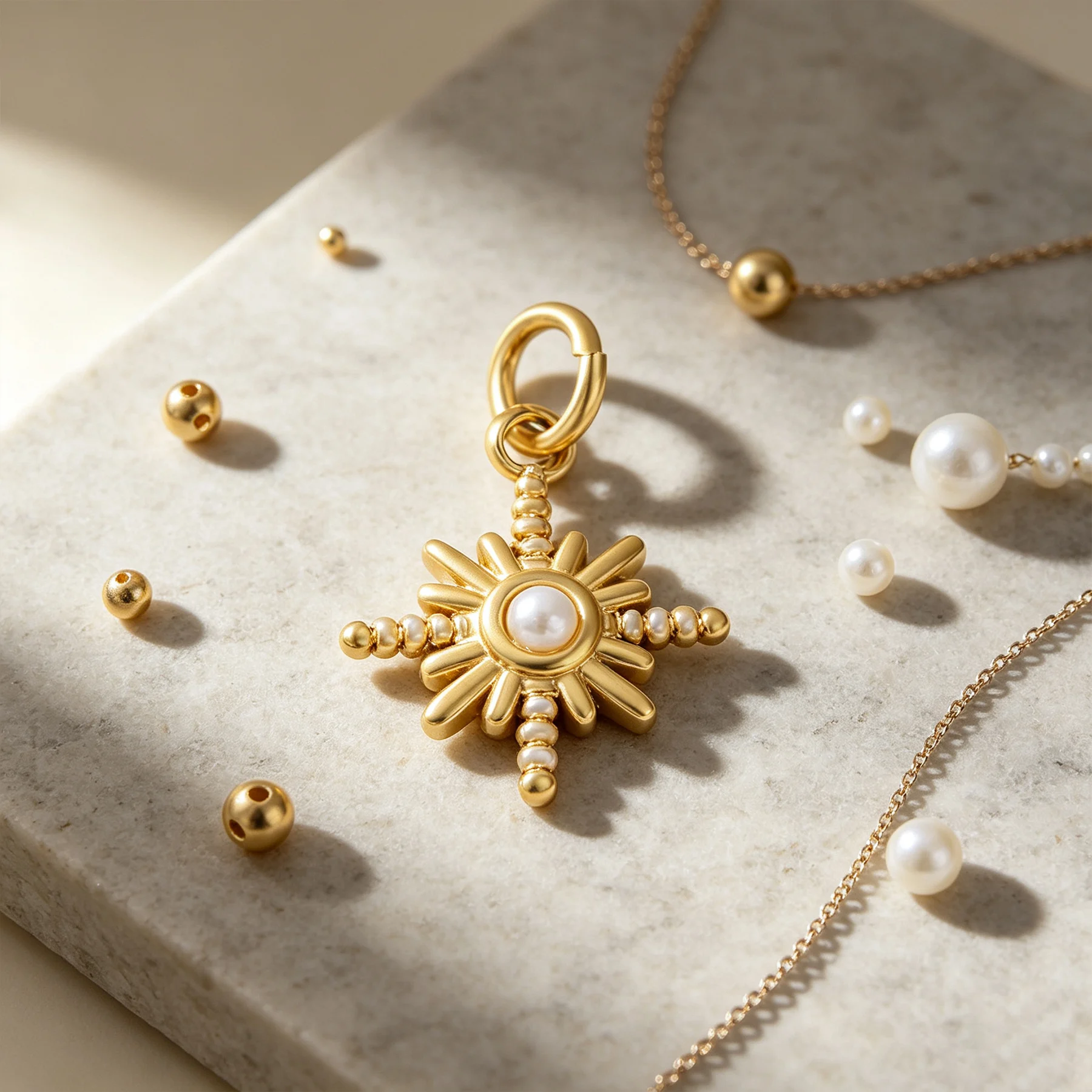 Factory Clearance 10pcs Gold Sunflower Pearl Charms Spring Ring Pendants DIY Bracelet Necklace Jewelry Making Findings