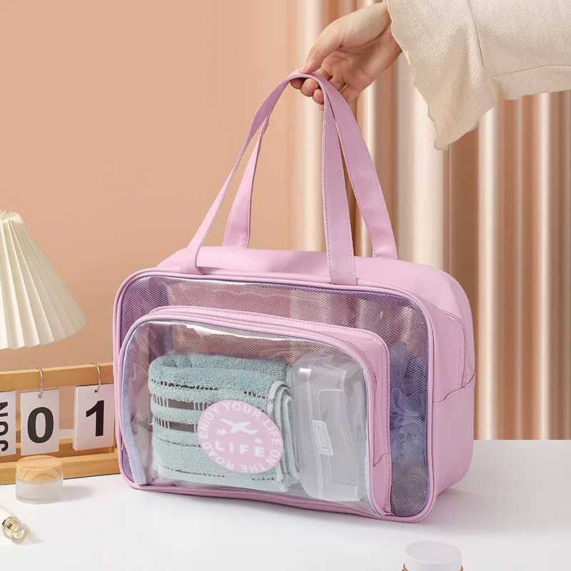 Wholesale Fashion PU Large Capacity Transparent Cosmetic Bag Portable Women Toiletry Storage Pouch