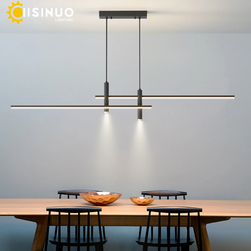 LED Pendant Light Adjustable Haning Linear Chandelier Black/Gold Light Fixture for Office Dining Living Room Decoration 110-240v