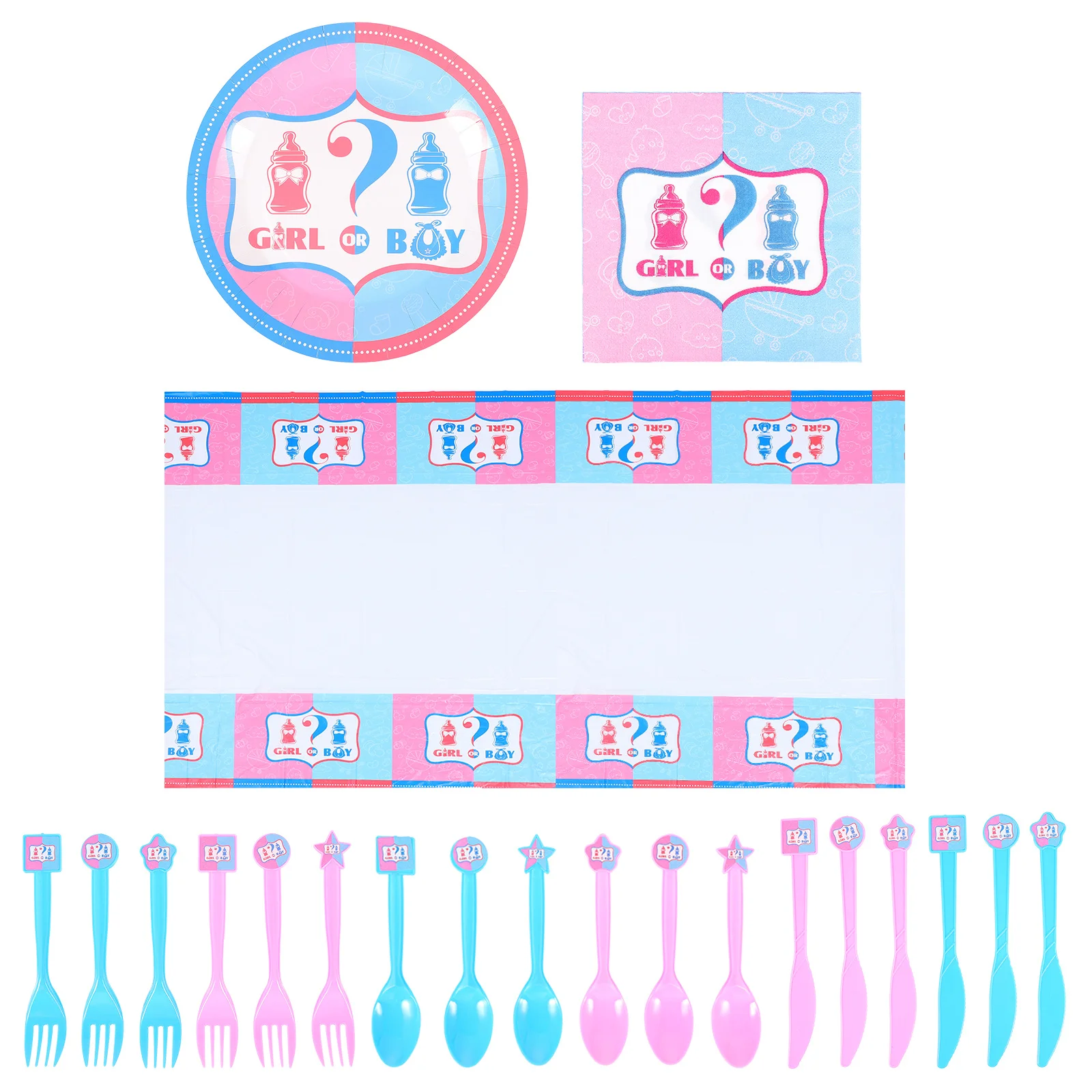 

35pcs Gender Reveal Party Tableware Paper Plates Forks Spoons Napkins Tablecloth Baby Shower Supplies Disposable Kit Kitchen Bar