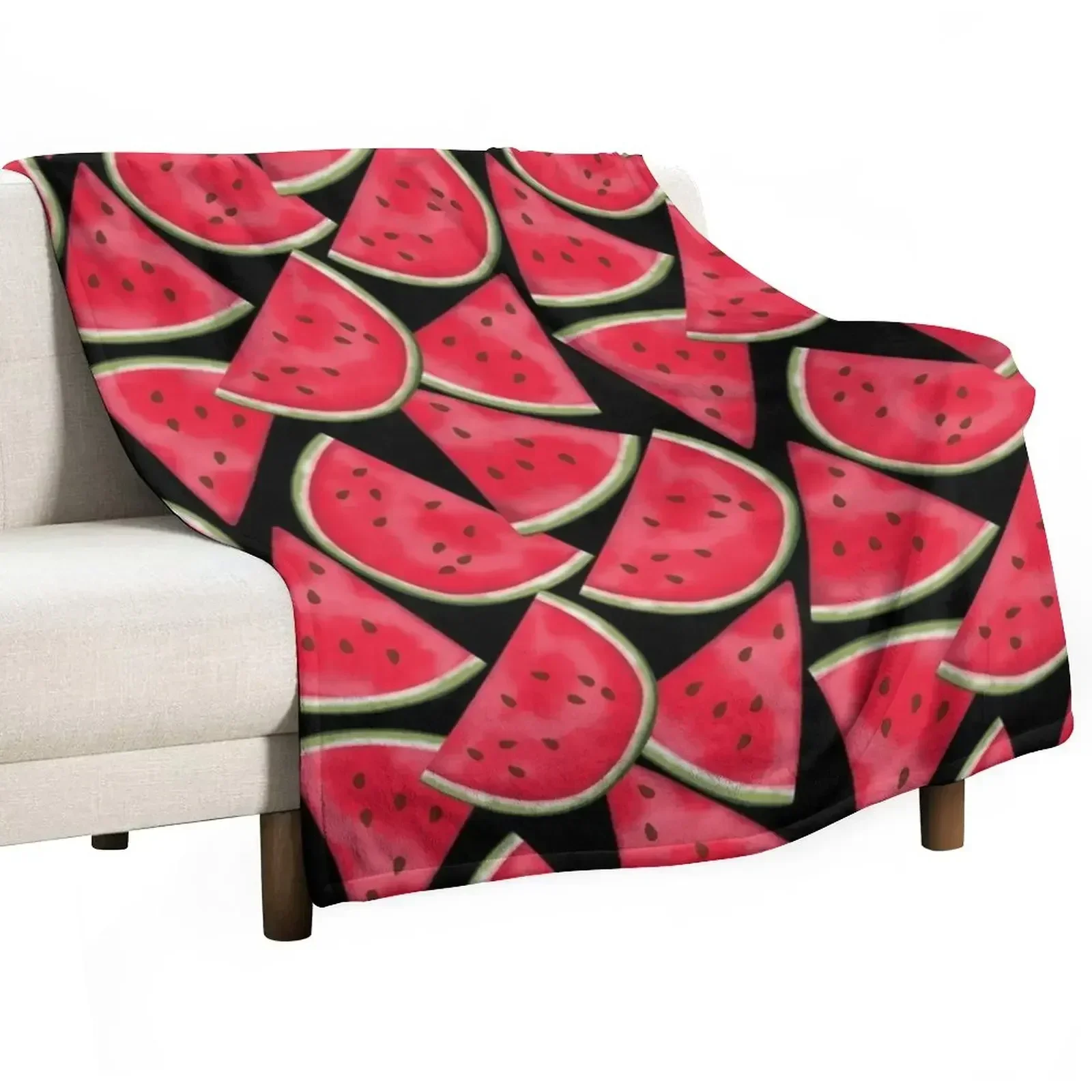 Watermelon on black Throw Blanket Decoratives Camping Blankets