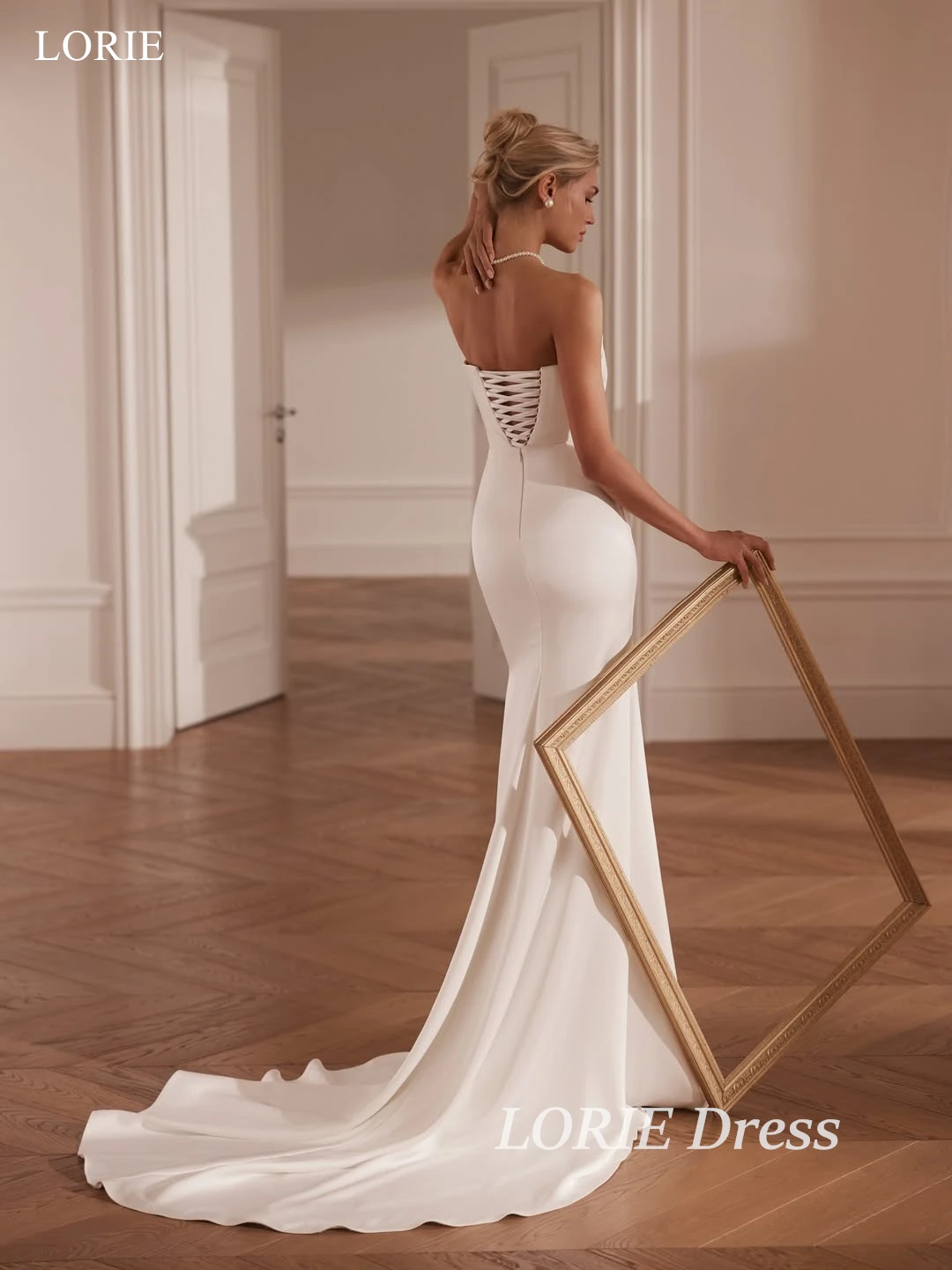LORIE Simple Satin Civil Wedding Dresses Pleated Strapless Bridal Dresses Sheath Mermaid Lace-Up Vestidos De Novia Customized
