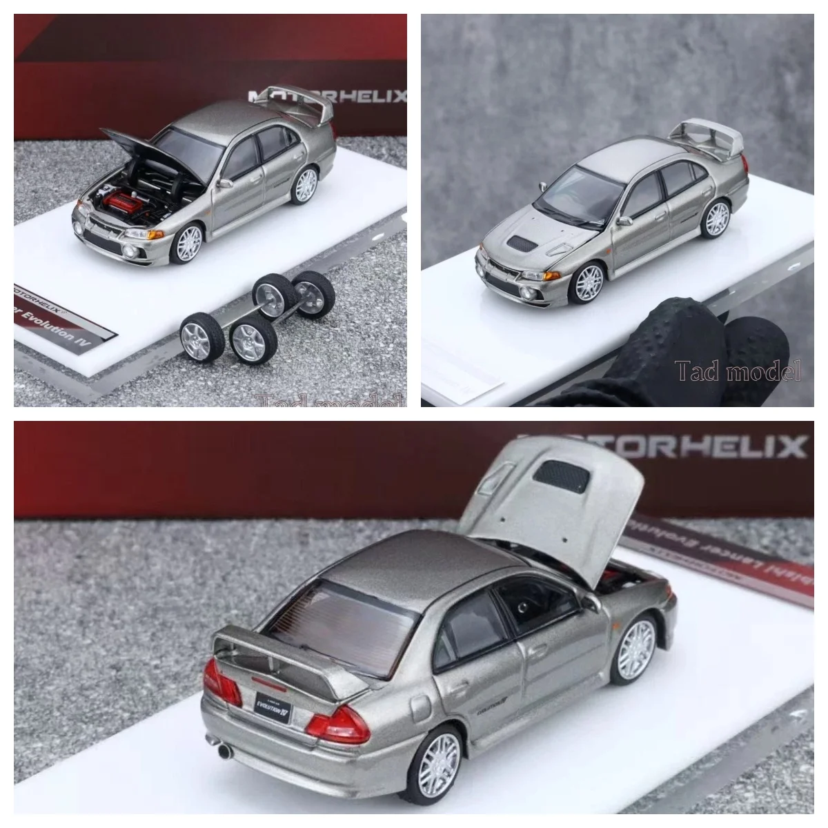 Modèle de voiture en métal moulé sous pression MH 1:64 Silver Lancer Evolution EVO IV 4 Sports, collection de voitures en métal moulé sous pression, édition limitée en alliage