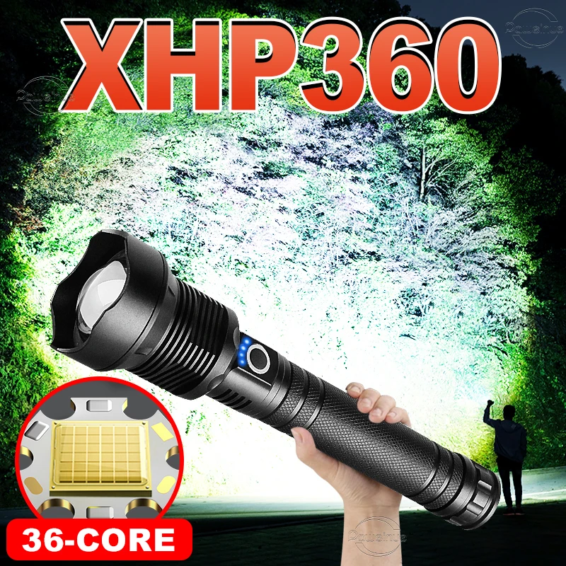 Paweinuo XHP360 Powerful Led Flashlight High Power Rechargeable Torch Usb Tactical Flashlight IPX6 Waterproof Zoomable Hand Lamp