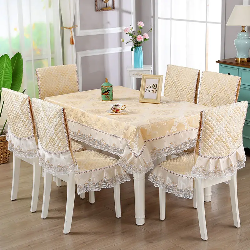 

High-end Chinese Jacquard Dining Chair Pad Rectangular Living Room Decor Tablecloth Fashion Printed Chair Cushion Tablecloth Set