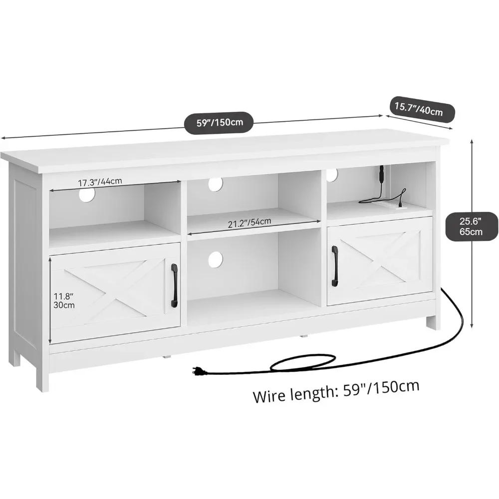 TV Stand with Power Outlet & Storage LED Light Entertainment Center for TVs Up To 65 Inch Rustic Media TV Console