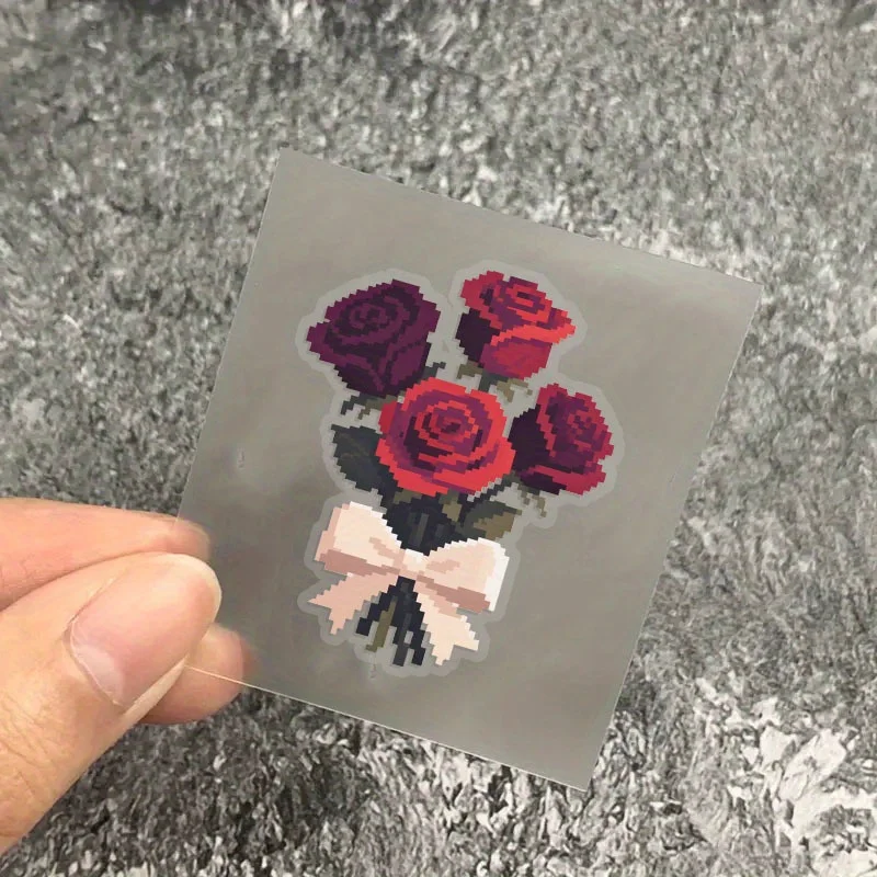 Pixel Rose Bouquet Vinyl Sticker, Retro Cool Style Waterproof Decal for Laptop Water Bottle Skateboard Decor