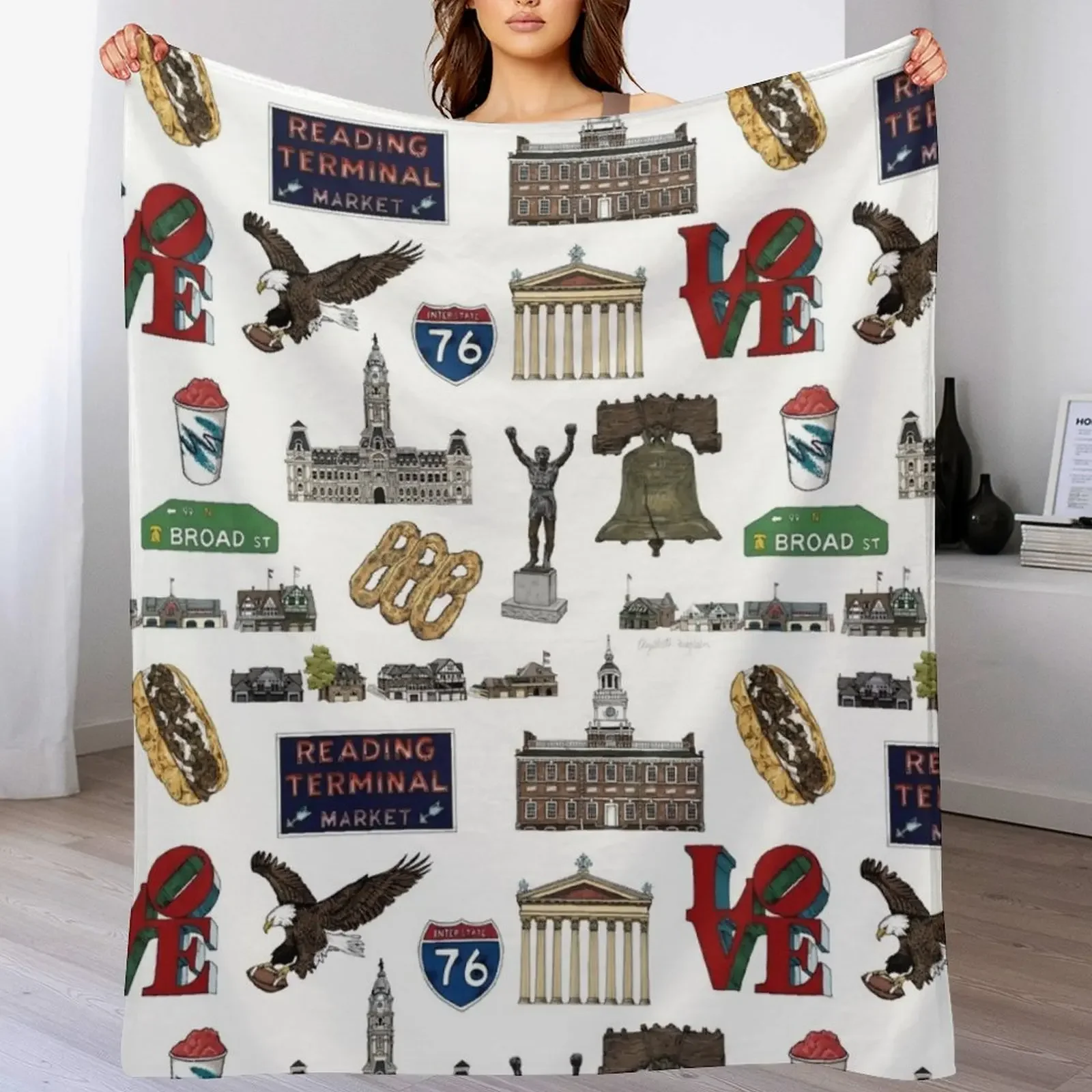 

Philly Pattern - White Throw Blanket Soft Bed Sofa Blankets For Baby Blankets