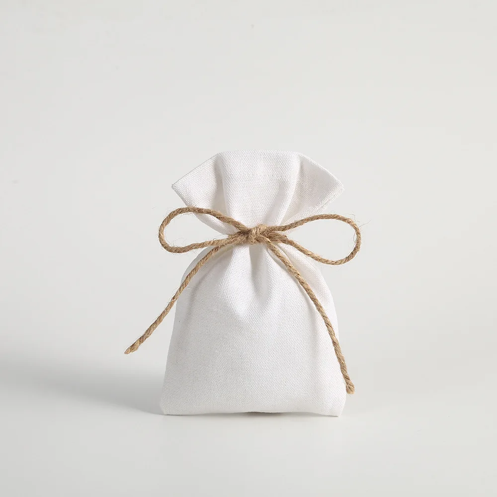 50Pcs/lot 12x16 13x18 15x20cm Linen Cotton Drawstring Bags Birthday Wedding Party Gift Pouches Packaging Pouch Custom Logo Print