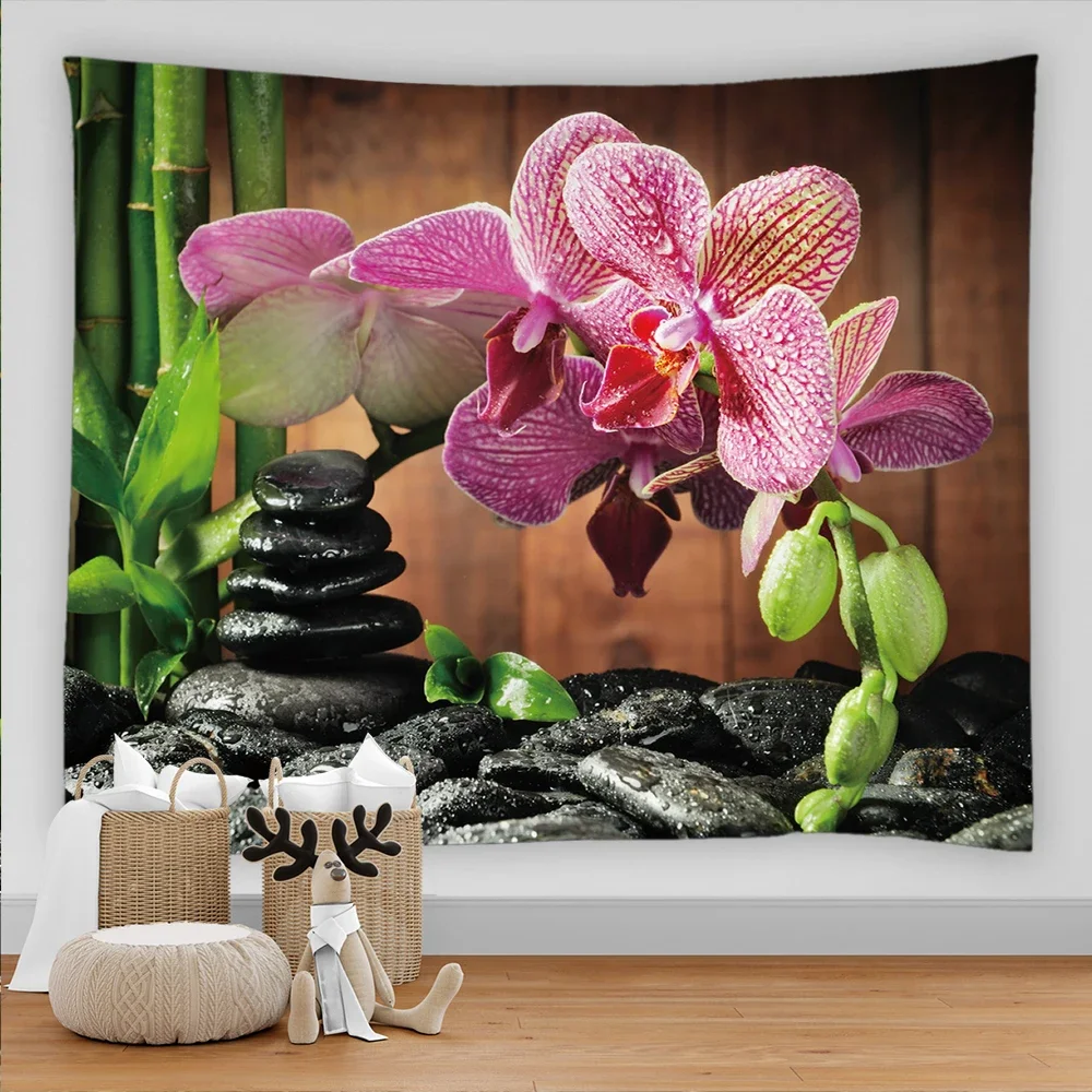 3D Printing Zen Stone Tapestry Butterfly Orchid Landscape Living Room Wall Canvas Kawaii Home Art Asthetic Room Decor Blanket