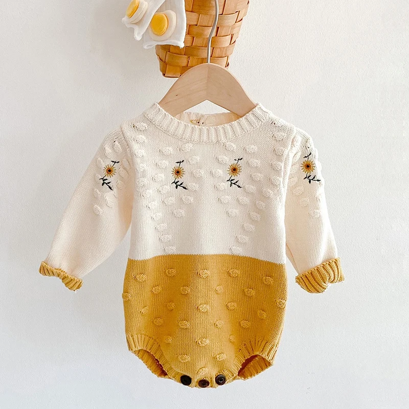 

Spring Autumn Newborn Bodysuit Infant Baby Girls knit Long-sleeved Embroider Love Sweater Rompers Kids One-piece Baby Clothing