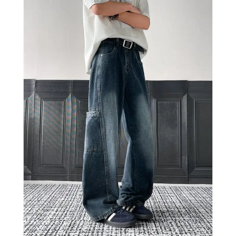 

Waed Vintage Workwear Jeans Men's Autumn American Retro Trendy Loose Straight Long Pants Polyester Cotton Blend Straight Leg