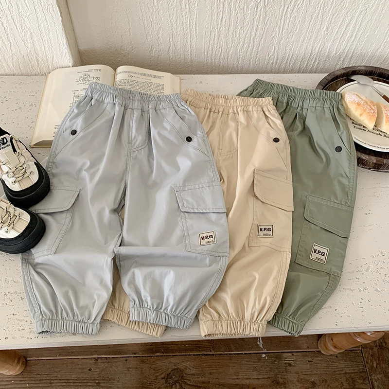 

Boys Summer Lightweight Cotton Casual Pants Breathable Mosquito Proof Children Long Trousers Straight Leg mid Waist Kids Wear