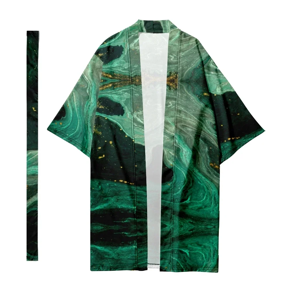 Men's Japanese Long Kimono Women Marbling Kimono Harajuku Cardigan Samurai Bathrobes Kimono Shirt Yukata Fashion Jacket Cloak