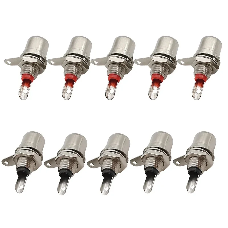 10Pcs Nickel Plated RCA Female Socket Connector Chassis Panel Mount Adapter Audio Amplifier Red Black
