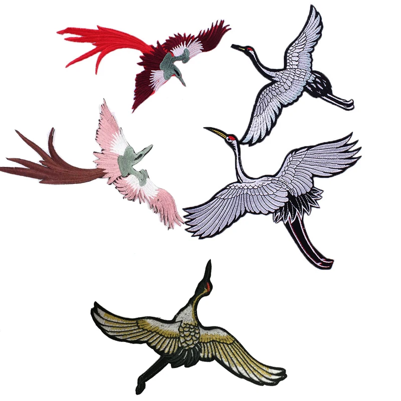 

DIY Crane Happiness Longevity Fashion Embroidery Clothing Decoration Patch Denim Skirt Large Size 9 Inches Accessories