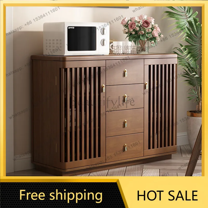 YJ Solid Wood New Chinese Sideboard Integrated Storage Cabinet Household Tea Cabinet For Living & Dining Room