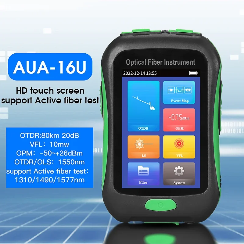 OTDR AUA-16U/A Actieve Fiber Live Test 1550nm 20dB 80KM Fiber Reflectometer Otdr Touchscreen OPM VFL OLS LED Tester SC UPC/APC