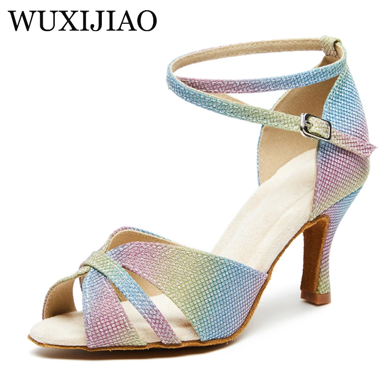 New Colored Latin Dance Shoes ForWUXIJIAO Women Soft Sole Latex Salsa Dance Shoes Ballroom Dancing Sandals Indoor Party Shoe