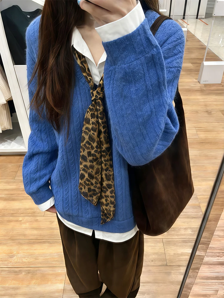 

Korean Sle Loose Lazy Collar Twist Knit Sweater Women's Spring Faion Design Thiened Autumn Ci Walk Outerwear