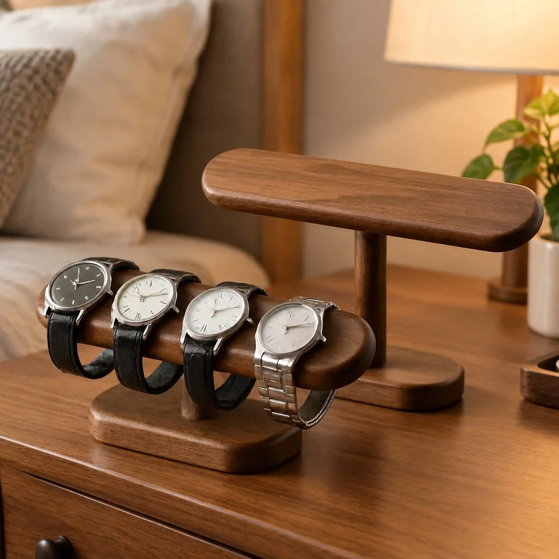 Single-Tier Wooden Display Rack for Chains and Anklets, Jewelry Organizer for Counters