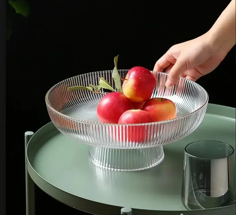 

Прозрачная стеклянная тарелка с фруктами, стеклянные тарелки на высоких ножках, поднос для закусок, салатница, тарелка, обеденная тарелка, форма для десертного торта, декоративные тарелки