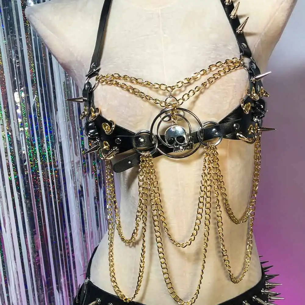 

Y2K Vegan Leather TOPS Punk Rock Studded 90s Eco E-Girls Grunge Gothic Harnesses Tank Teen Emo Goth Kawaii Club Wear DIY