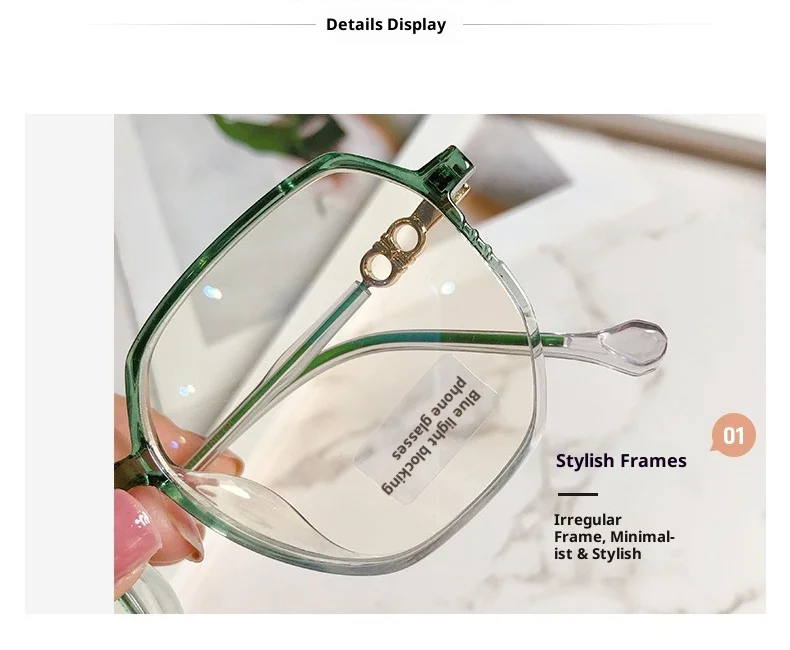 Modische Myopiebrille mit großem Rahmen, hochauflösende Anti-Blaulicht-Brille für Frauen, ultraleichte Computerbrille – Detail 3