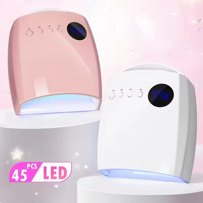 

Professional Portable Gel Curing Lamp with 4 Timer Setting 45LEDS Nail Lamp Rechargeable Gel Polish Drying Lamp