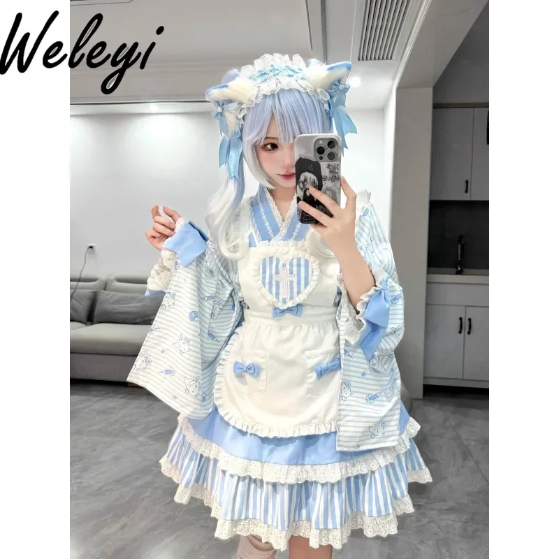 

Jirai Kei Clothes Rojita Rabbit Killer Skirt Sets Ropa De Mujer New Hospital Ghost and Wind Maid Striped 3 Piece Skirt Set Women