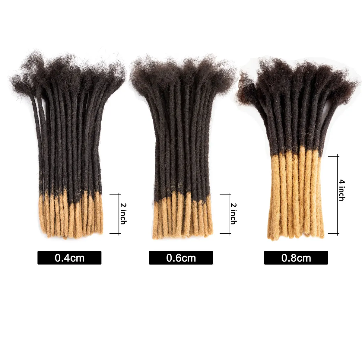 Bleached Tip Human Hair Dreadlock Extension 0.4 0.6 0.8cm Ombre Handmade Permanent Dread Loc Extensions for Men/Women 8 Inch