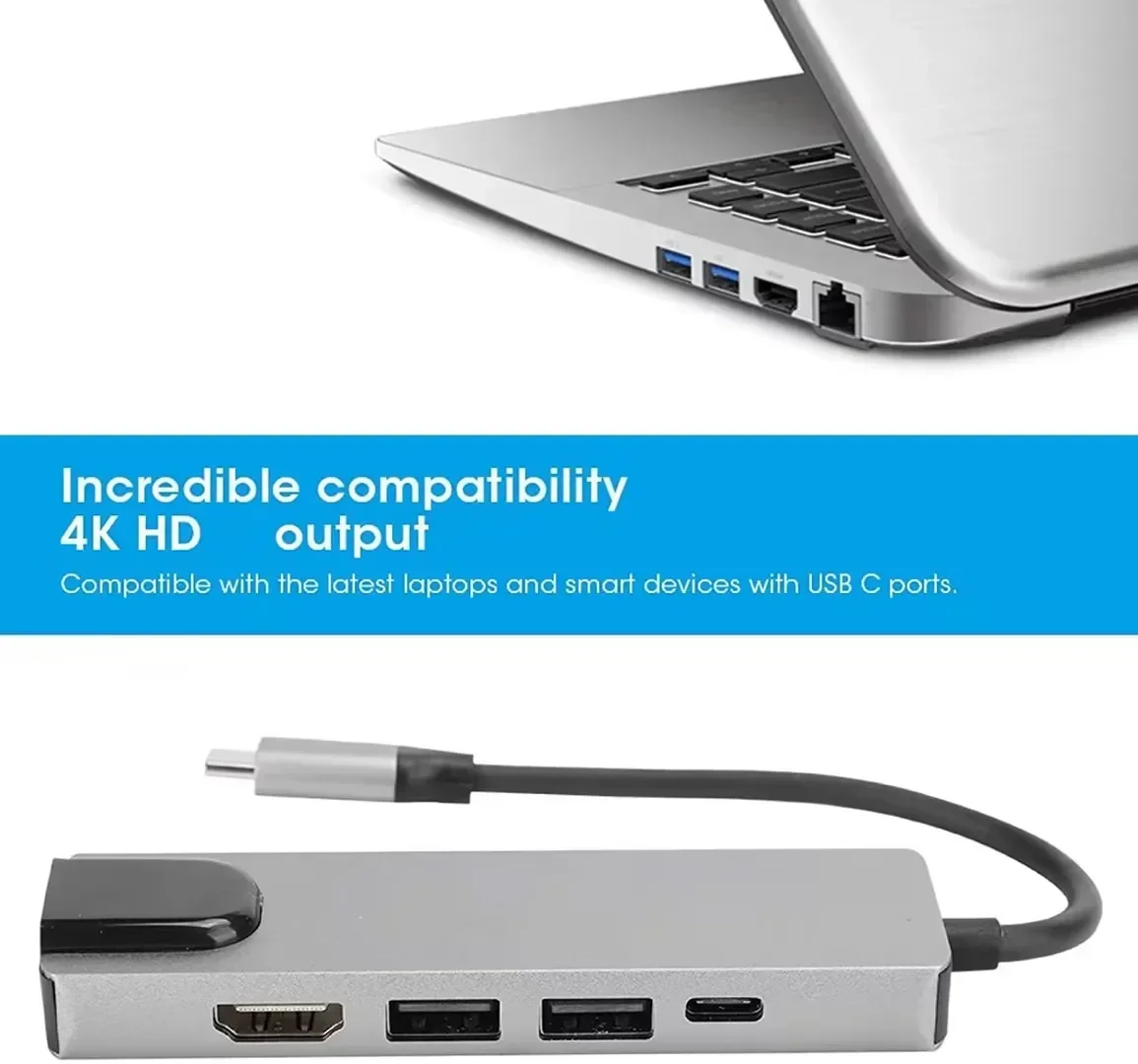 

Концентратор 5 в 1 USB C типа C к 4K HDTV-совместимому адаптеру RJ45 Сеть 100M Ethernet Lan Адаптер порта зарядного устройства Pro