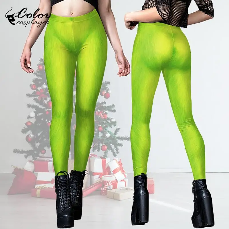 Cor cosplayer natal leggings verde caras cosplay bottoms mulheres fantasia calças dos desenhos animados adulto carnaval traje