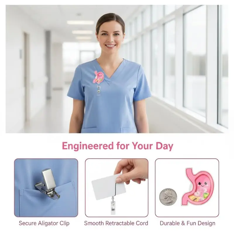 1Pcs 2026 New Design Shaker Acrylic Anime Human Organ Retractable Doctor ID Card Holder Nurse Badge Reel Alligator Clip
