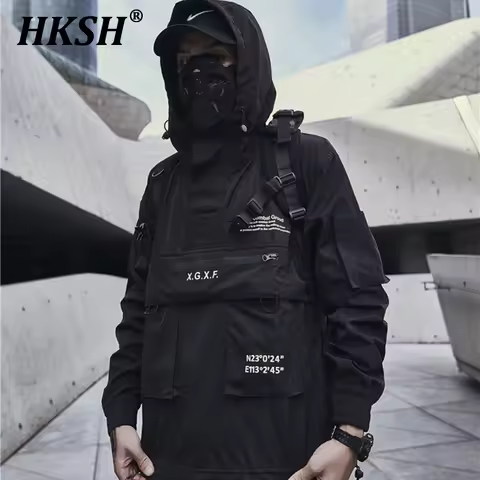 HKSH Men's Darkwear Spring Autumn New Tide Personality Tactical Jacket Japanese Safari Style Chic Coat Hooded Techwear HK0012