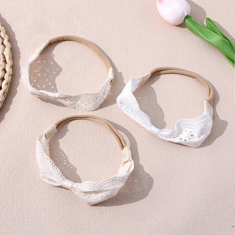 

1Pcs Fashion Daily White Lace Bow Baby Headband Soft Handmade Elastic Hair Band Embroidered headscarf For Kids Hair Accessories