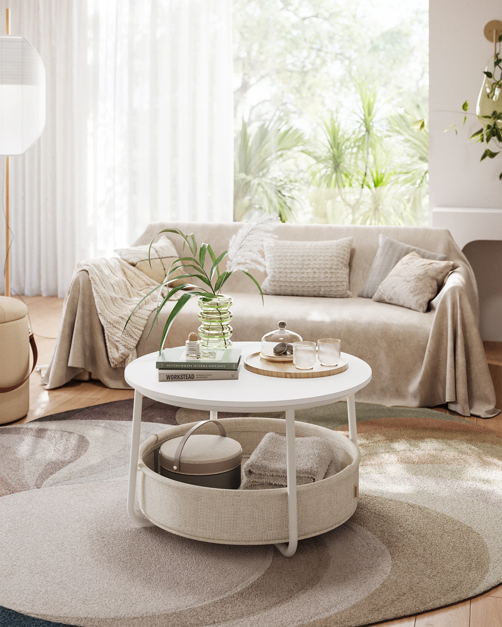 VASAGLE salontafel, bijzettafel, woonkamertafel met mand van stof, modern