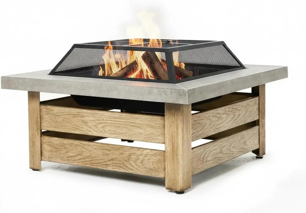 

Firepits for Outside，Wood Burning Fire Pit,Firepit for Outside,Square Modern Outdoor Fireplace Fire Table. (Countryside)