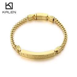 Kalen 4MM Golden Stainless Steel Bracelets for Men Hip Hop Rectangle Totem Accessories Trendy Party Jewelry Gifts
