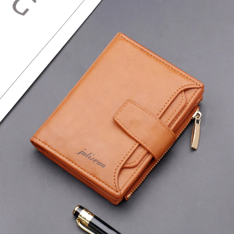 Men\'s Short 15 Card Slot Buckle Wallet PU Leather Folding Purse Fashion Matching Man Business Zero Zipper Wallet New 2022