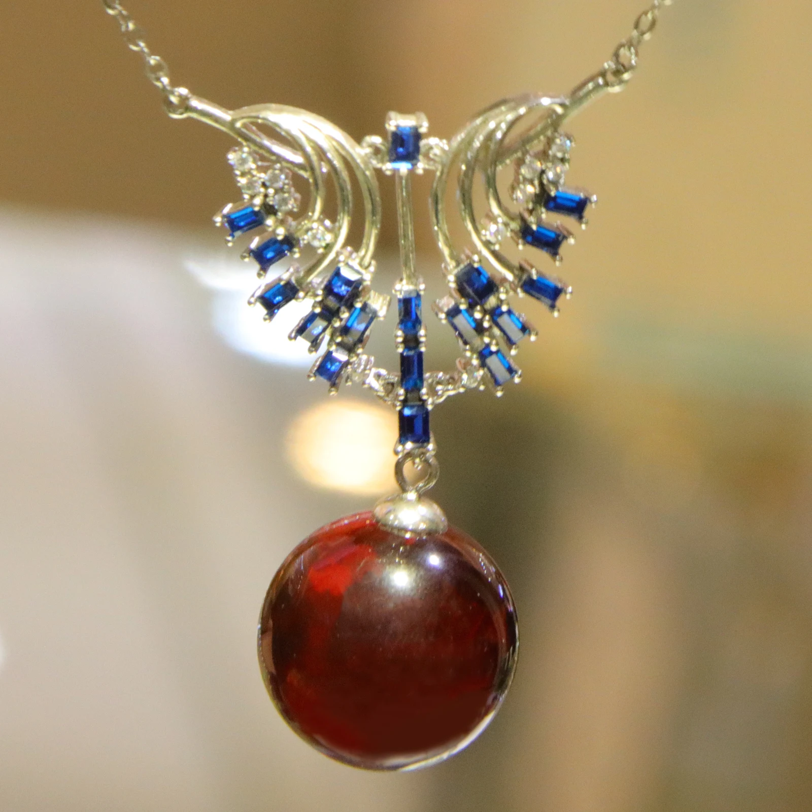 Natural Burmese Violet Amber Pendant 17mm Round Sterling Silver Handmade Jewelry Gift for Women